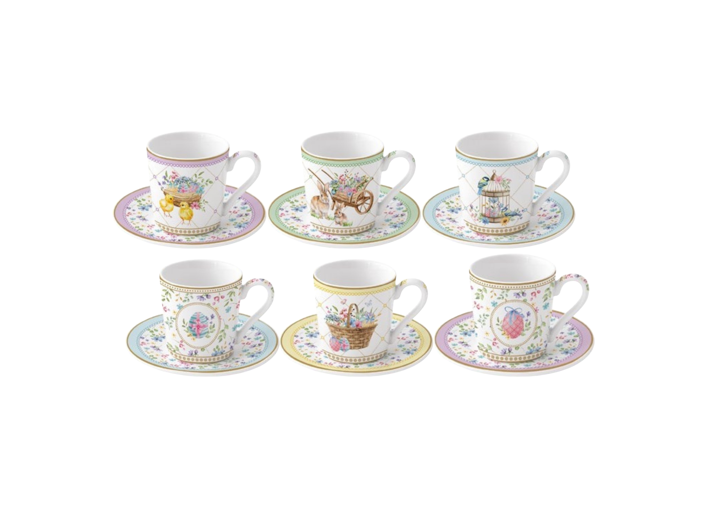 Set Kop en Schotels 6st 100ml - Spring Bloom