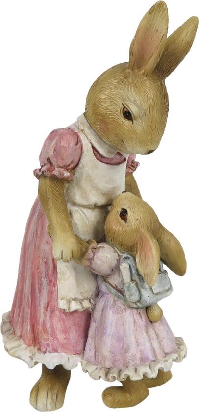 Beeld Konijn Bruin Roze - Clayre & Eef