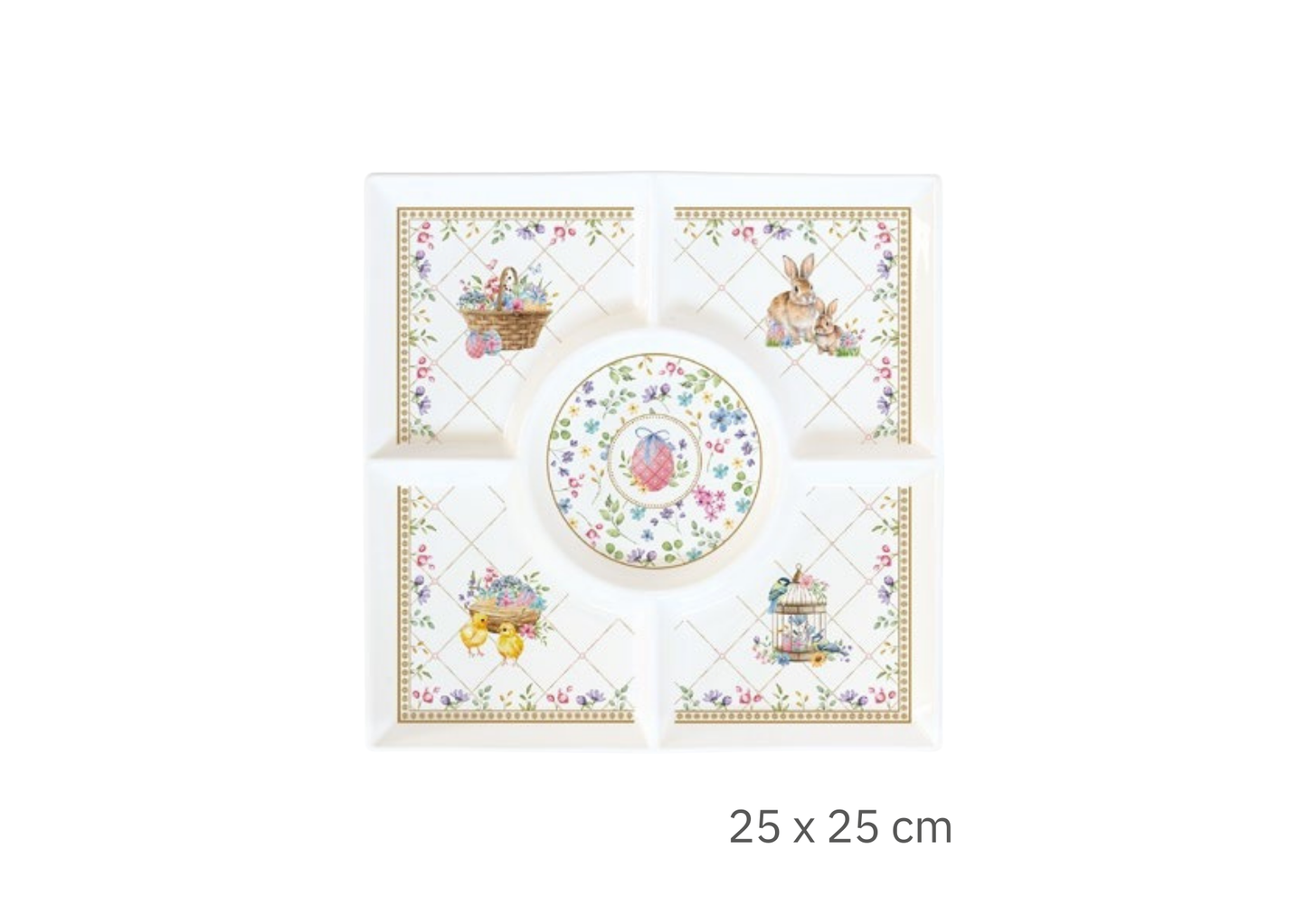 Serveerbord met vakken 25 x 25cm - Spring Bloom