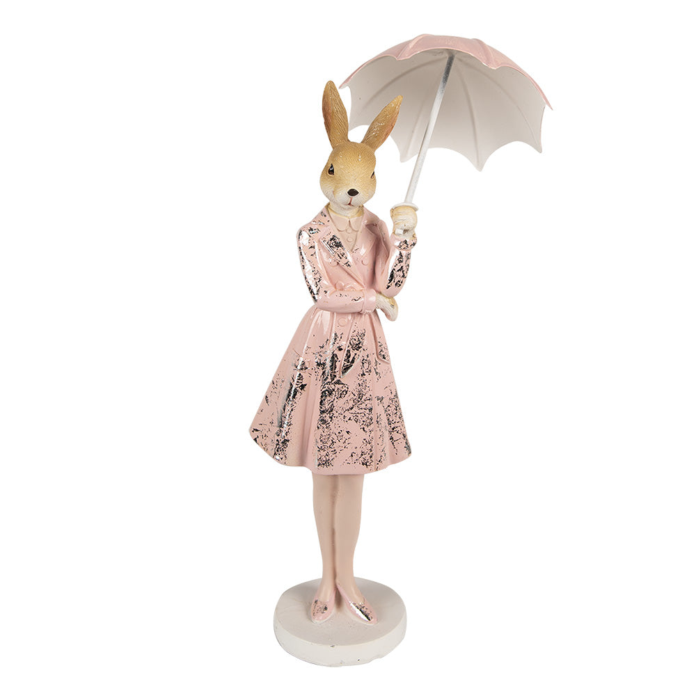 Beeld Konijn Paraplu Roze 28cm - Clayre & Eef