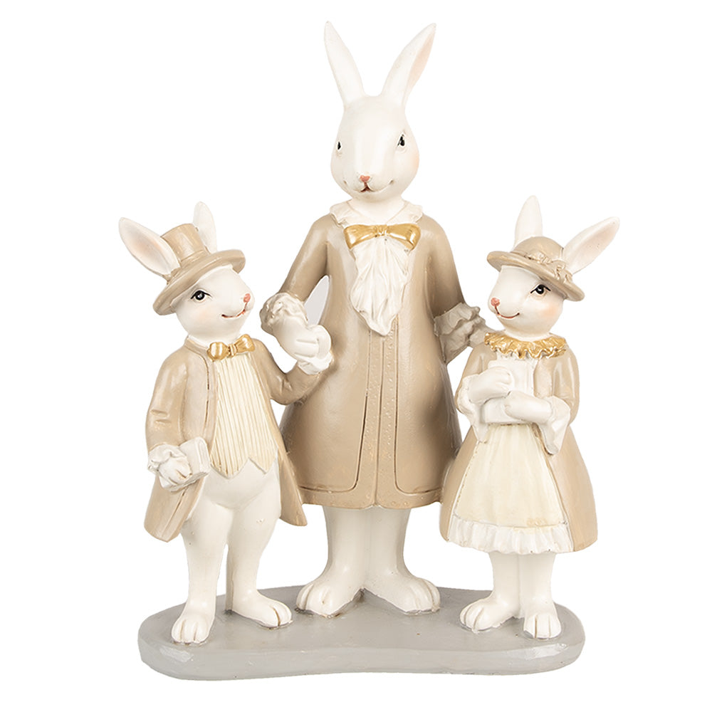 Beeld Konijn met 2 Kindjes Beige Goud 21cm - Clayre & Eef