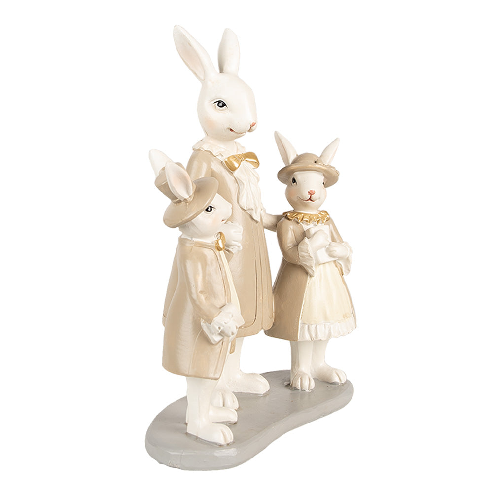 Beeld Konijn met 2 Kindjes Beige Goud 21cm - Clayre & Eef