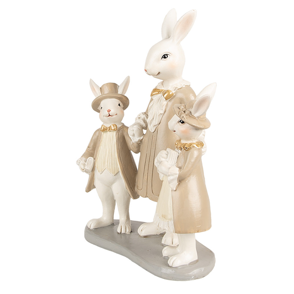 Beeld Konijn met 2 Kindjes Beige Goud 21cm - Clayre & Eef