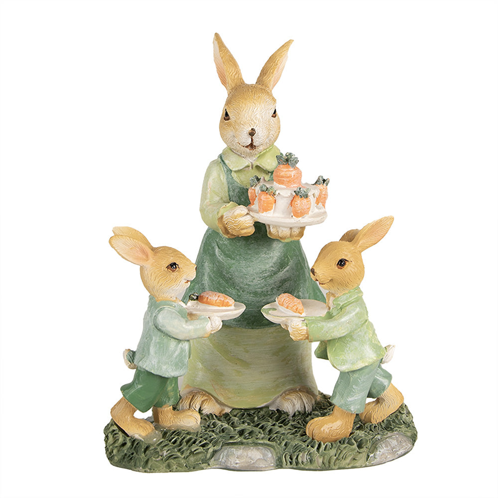 Beeld Konijn Mama en Jongens Groen 15 cm - Clayre & Eef