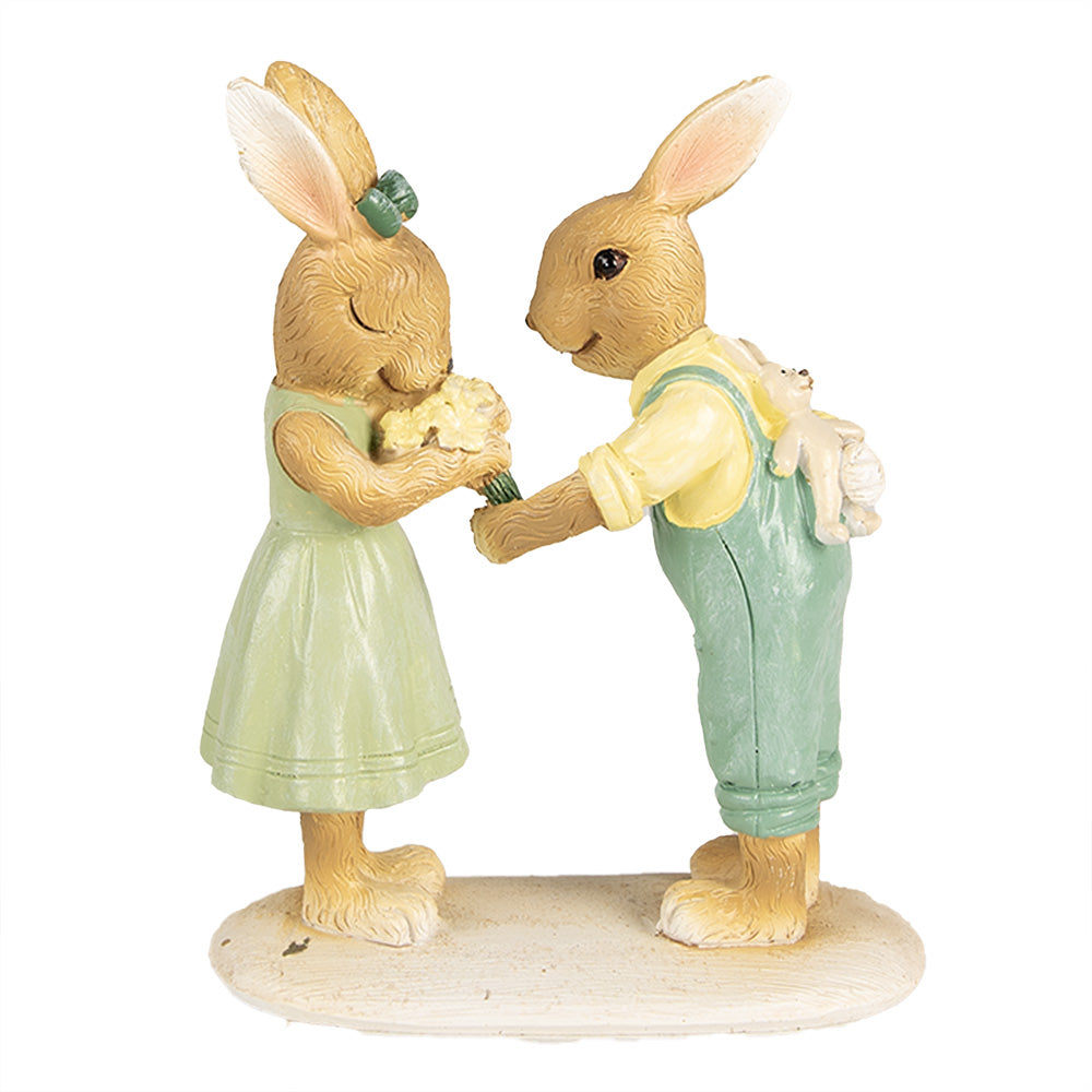 Beeld Konijnen Kinderen Bloemen 14cm - Clayre & Eef