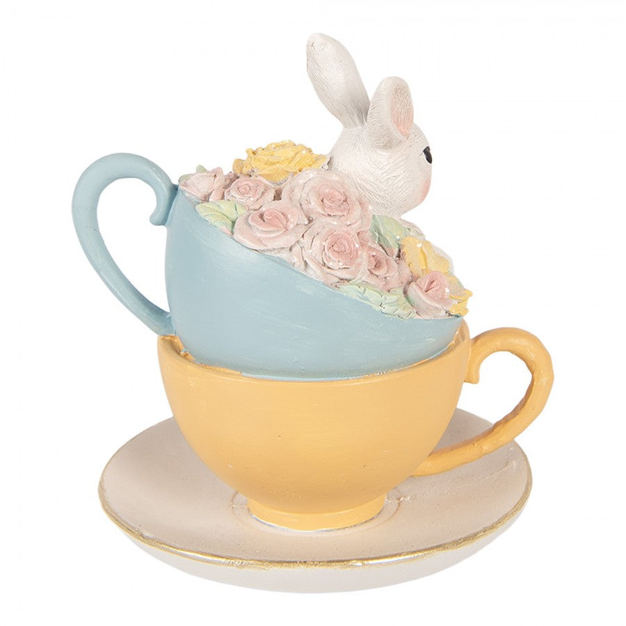 Decoratie konijn in kopjes blauw geel 15cm - Clayre & Eef