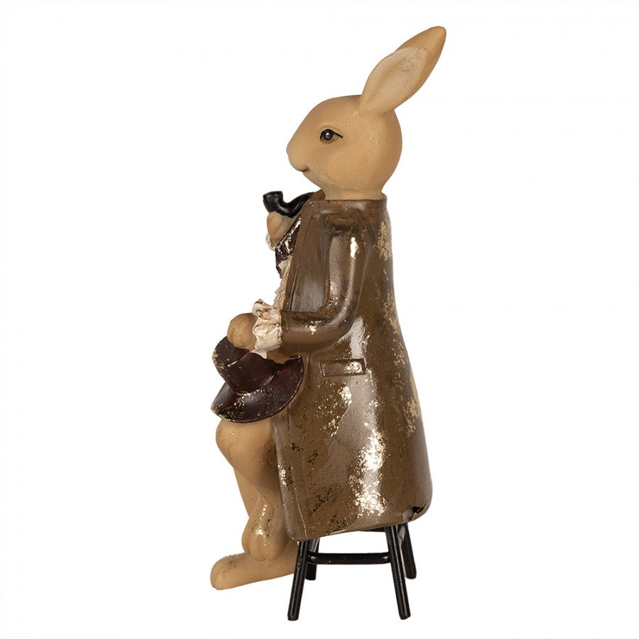 Beeld Konijn Kruk Bruin 20 cm- Clayre & Eef