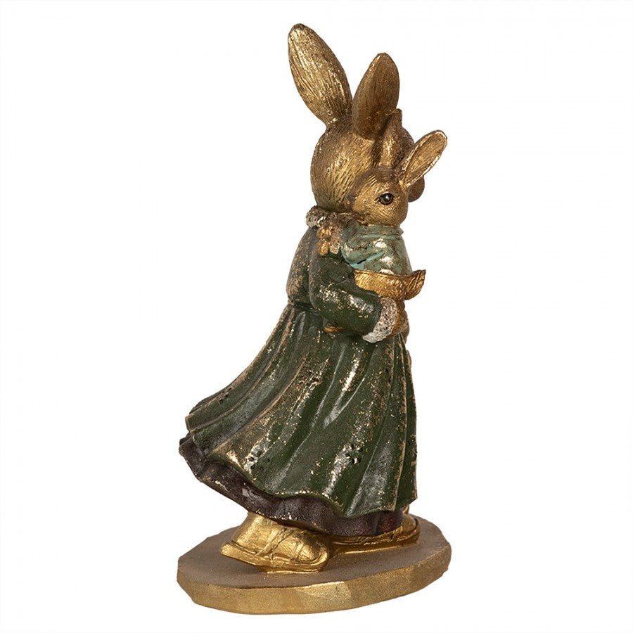 Beeld Konijn Mama 2 Kinderen Goud Groen 19cm - Clayre & Eef