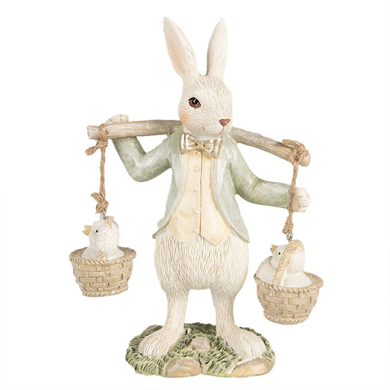 Beeld Konijn 17 cm Wit Groen emmer - Clayre & Eef