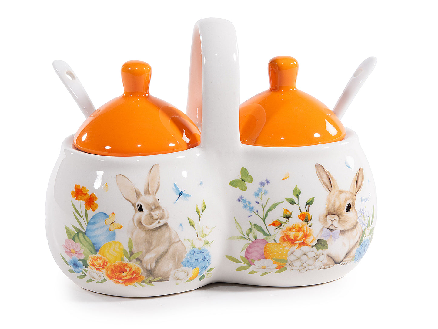 Serveerpotjes met handvat ‘Floral Bunny’ - Oranje