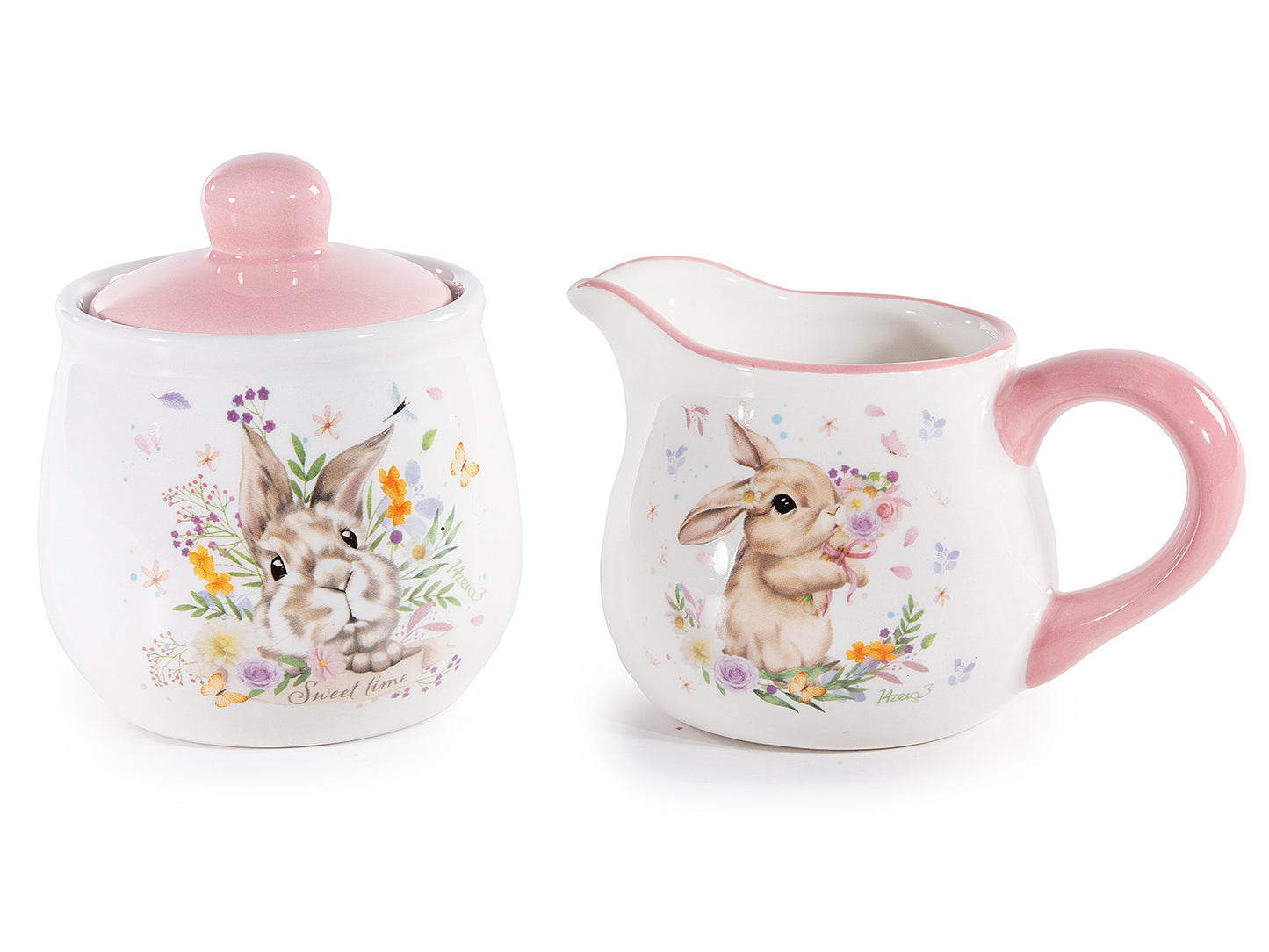 Melk en suiker set ‘Floral Bunny’ - roze