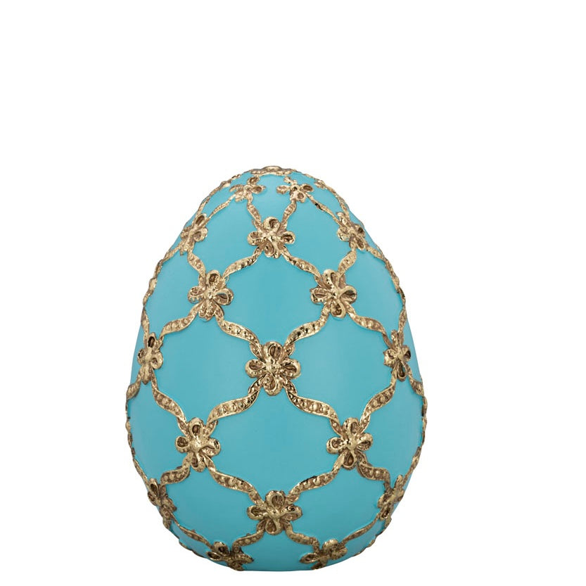 Decoratie Ei Goud Lint - Turquoise