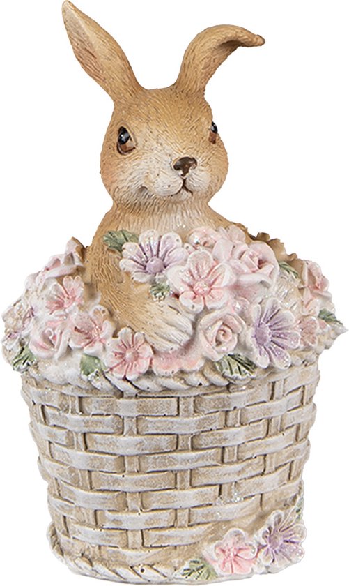Beeld mandje  Konijn 11 cm Bruin Roze - Clayre & Eef