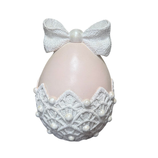 Decoratie ei roze met kant 20cm