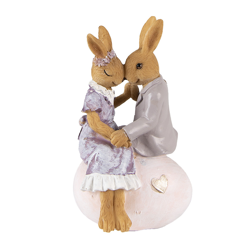 Beeld Konijnen Koppel Lila 15cm - Clayre & Eef