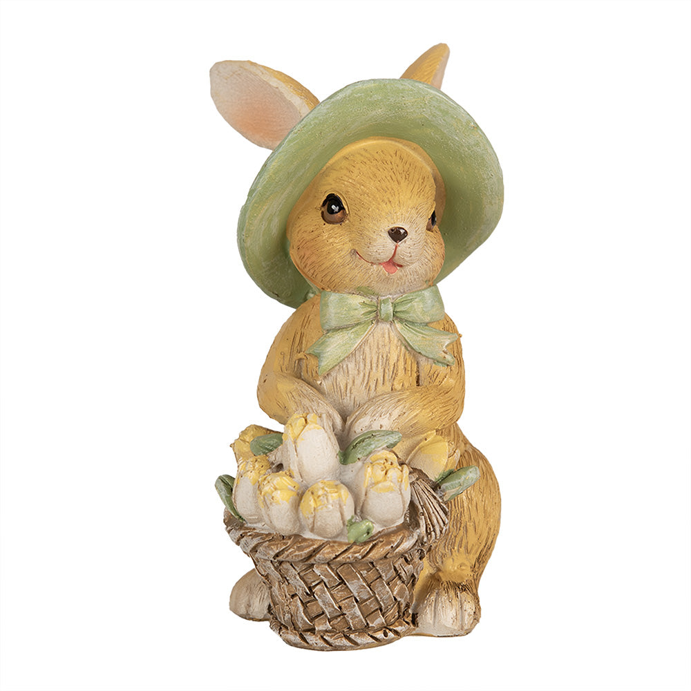 Beeld Konijn Mandje Groen 11cm - Clayre & Eef