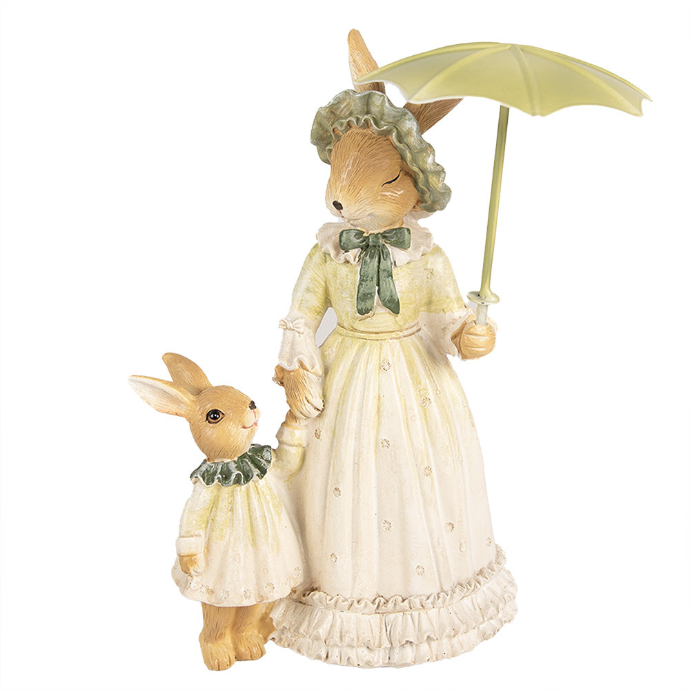 Beeld Konijn Mama Paraplu Groen 21cm - Clayre & Eef