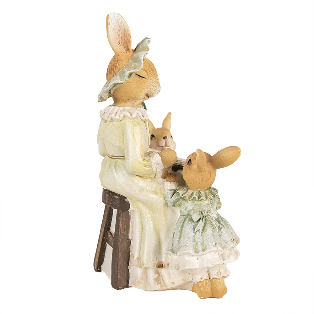Konijn Voorlezend met 2 Kindjes Groen 19cm - Clayre & Eef
