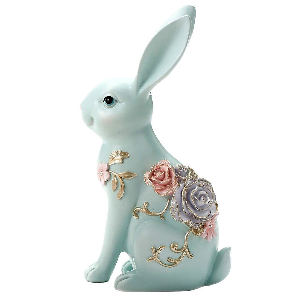 Beeld Konijn Rozen Blauw 28cm - Clayre & Eef