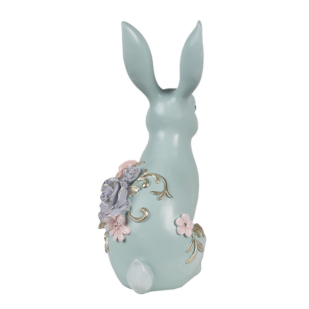 Beeld Konijn Rozen Blauw 28cm - Clayre & Eef