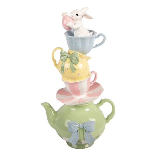 Decoratie konijn in theepot stapel groot 45cm - Clayre & Eef