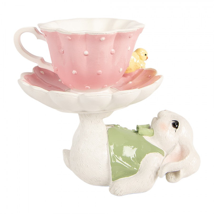 Decoratie konijn liggend onder kopje 17cm - Clayre & Eef