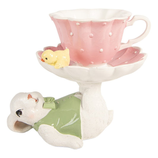 Decoratie konijn liggend onder kopje 17cm - Clayre & Eef