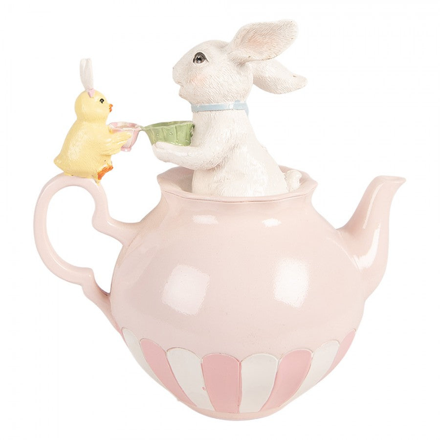 Decoratie theepot met konijn en kuiken 20cm - Clayre & Eef