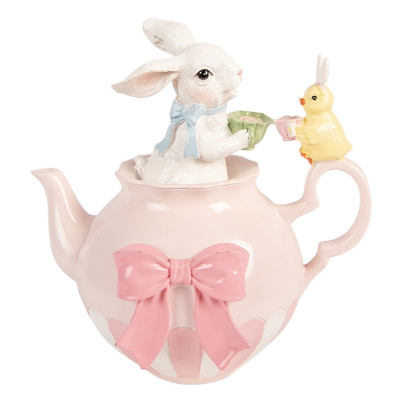 Decoratie theepot met konijn en kuiken 20cm - Clayre & Eef
