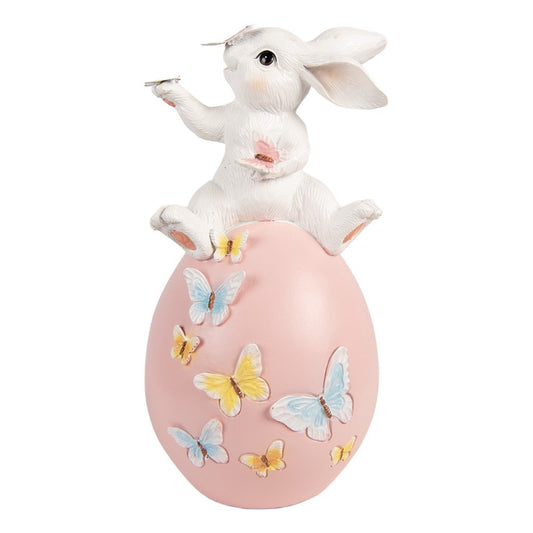Decoratie konijn op ei met vlinders 29cm - Clayre & Eef
