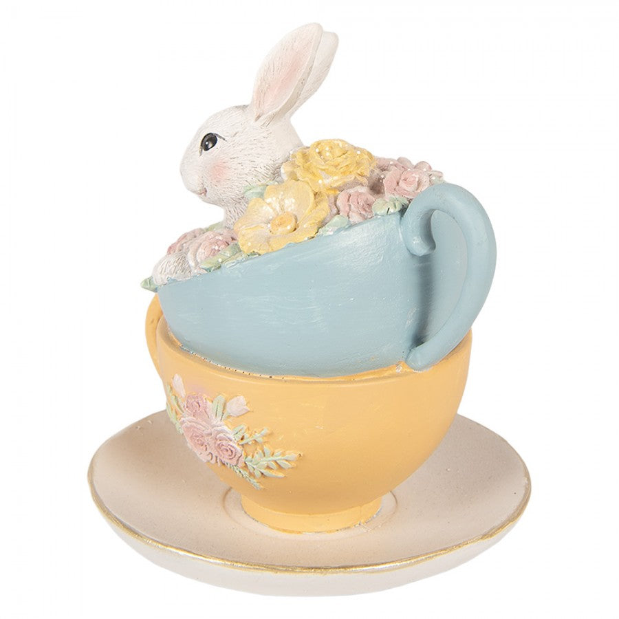 Decoratie konijn in kopjes blauw geel 15cm - Clayre & Eef