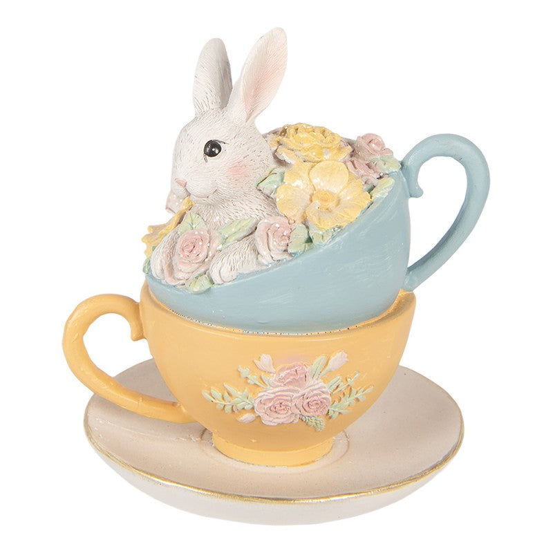 Decoratie konijn in kopjes blauw geel 15cm - Clayre & Eef