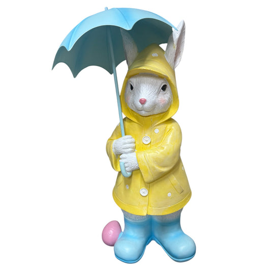 Beeld konijn regenjas 34cm