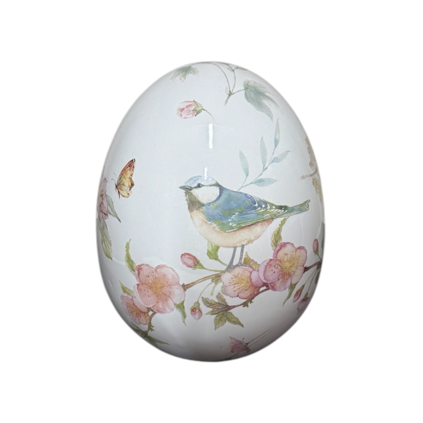 Decoratie ei met vogel 14cm